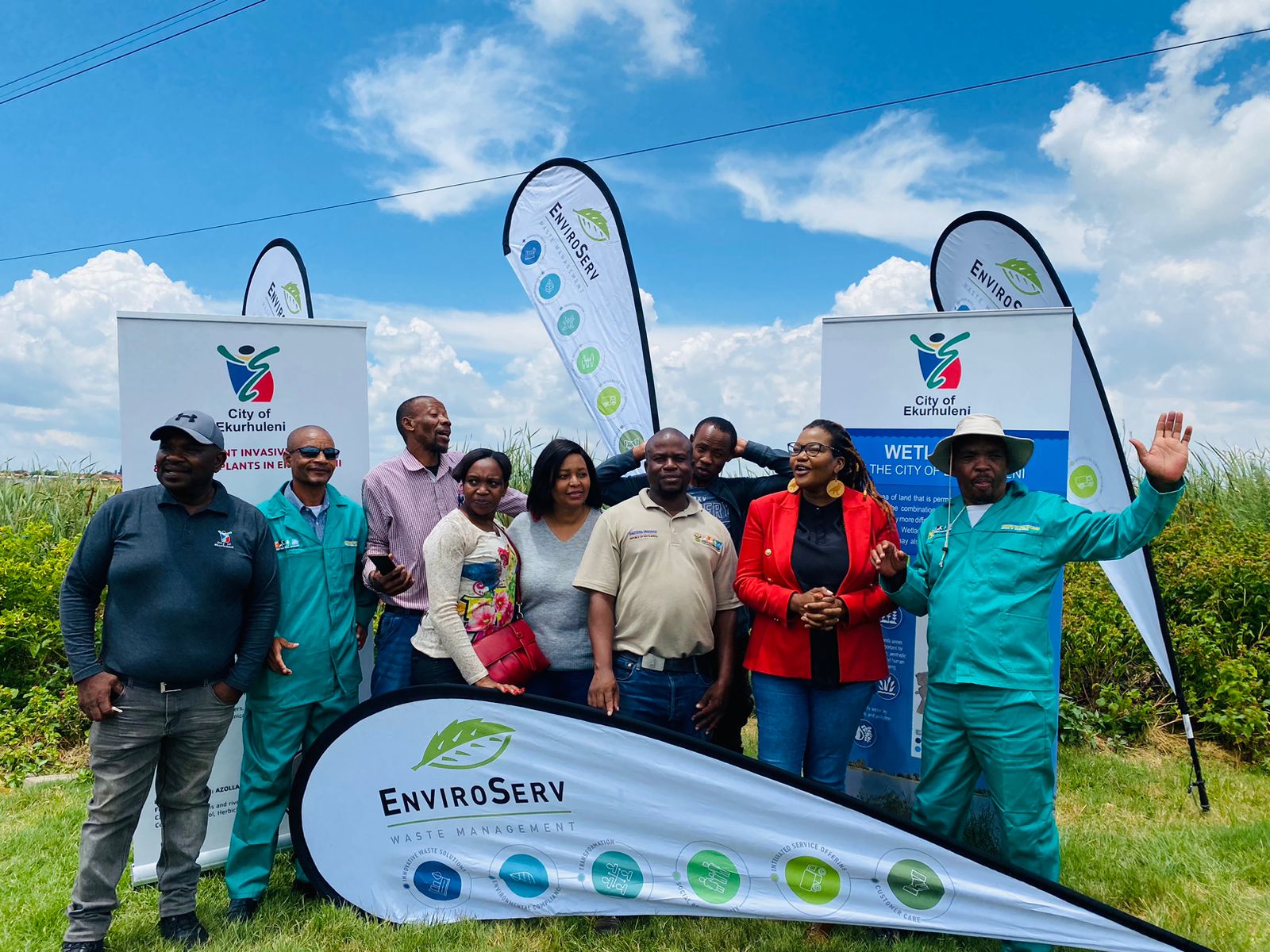 from left. Mr. Nkambule (Wetland Practitioner), Mr. Ndlamlenze (Educator form Quantum Senior Secondary School), Mr. Kopayi (EWM 